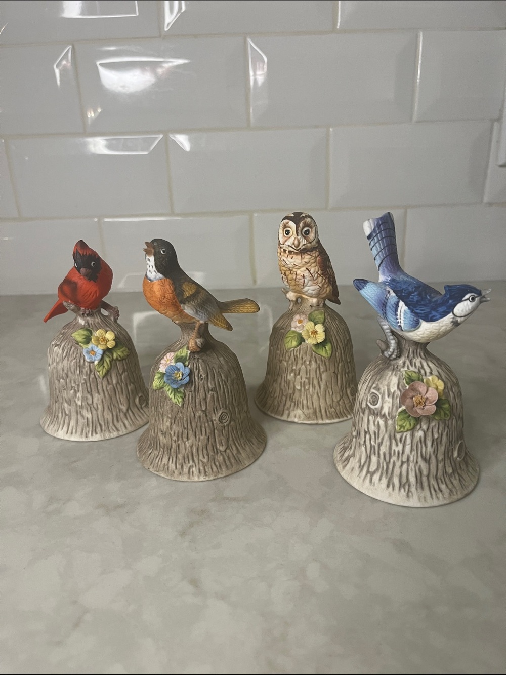 Vintage Towle, Fine Bone China Bird Bells set lot of 4 beautifully detailed